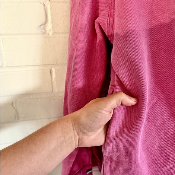 Fantaslook Pink Distressed Denim Jacket/Shacket w/ Frayed Hem, SZ S NWOT - Picture 7 of 13